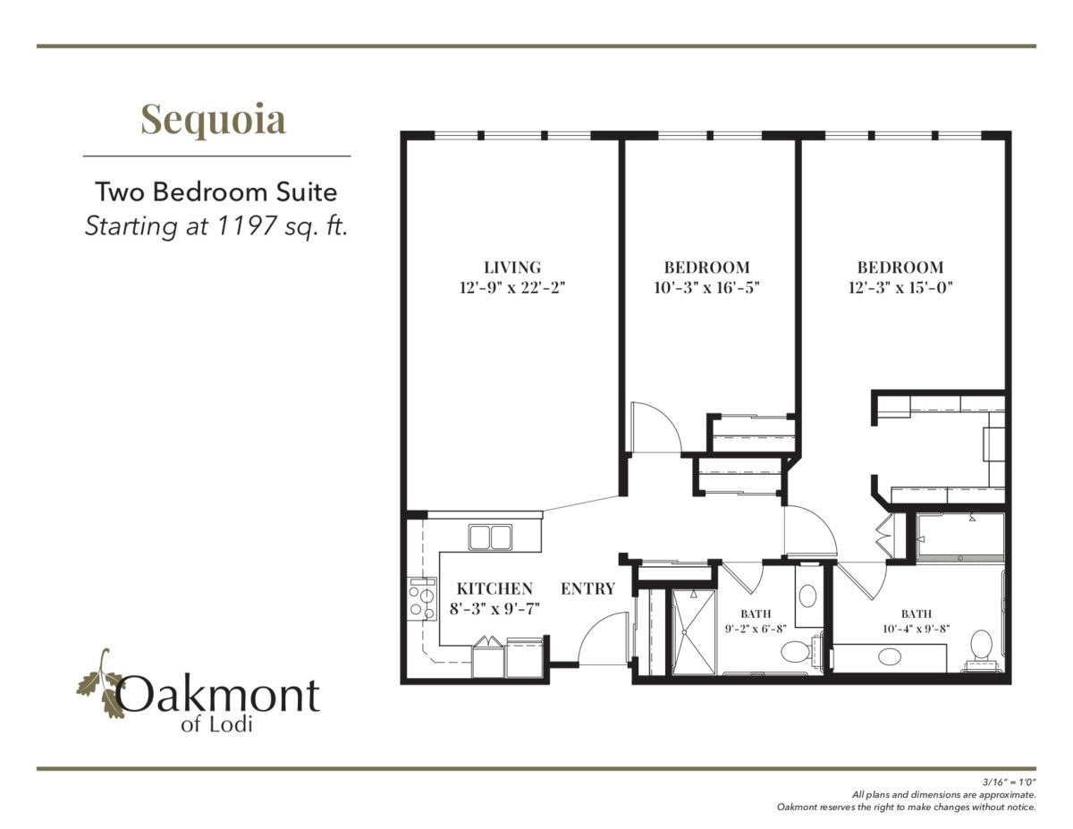 Floor plan of the Sequoia two-bedroom suite at Oakmont of East.