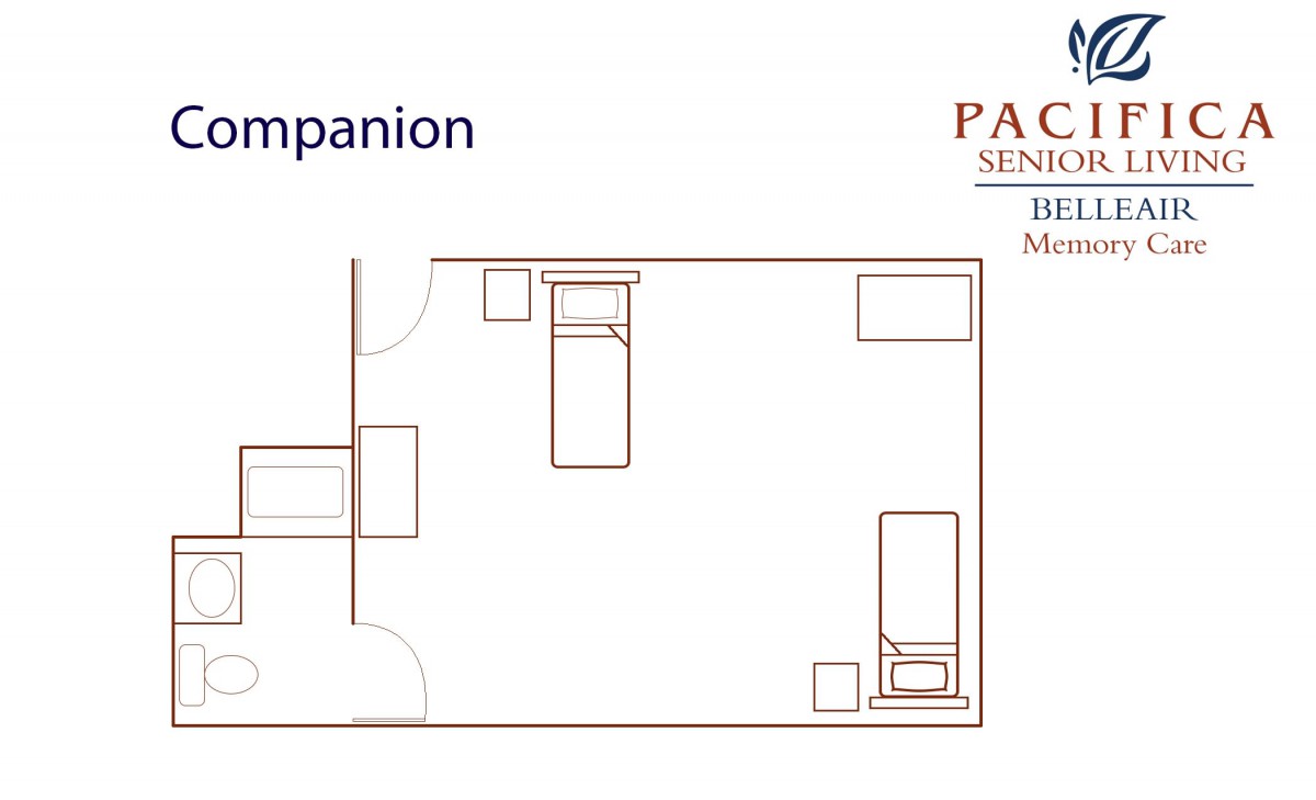A floor plan of a companion room in a senior care facility, showing the layout for beds and furniture.