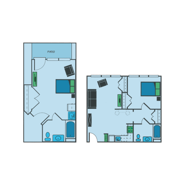 An architectural floor plan showing the layout of rooms in a building.