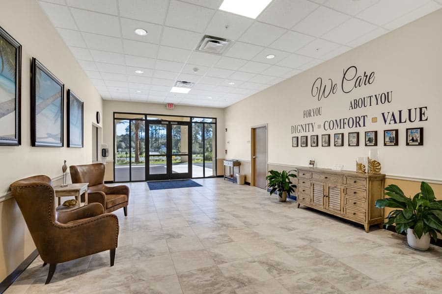 A modern and spacious lobby area with comfortable seating and stylish decor.