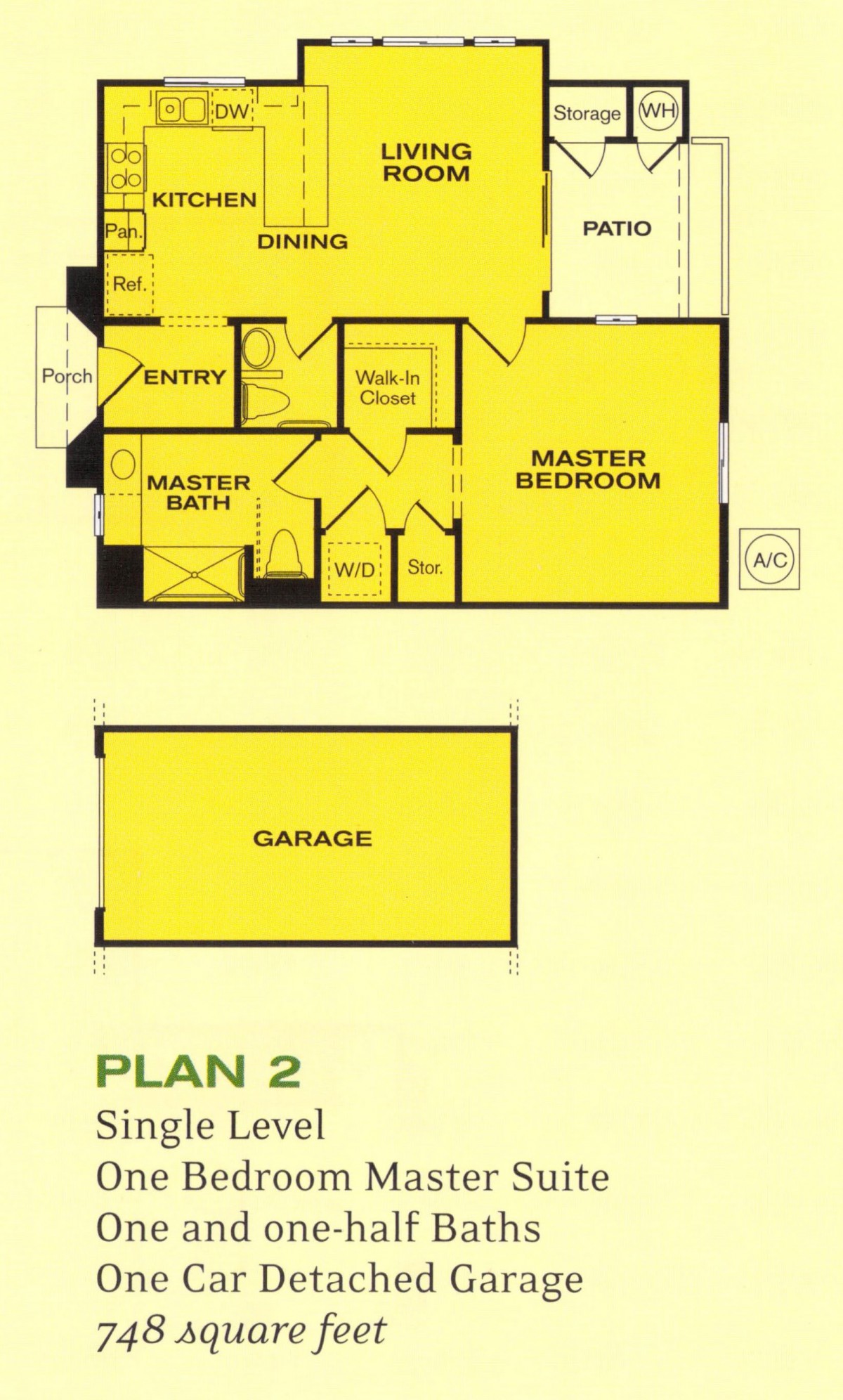 A single-level floor plan featuring a master bedroom, garage, and additional rooms.