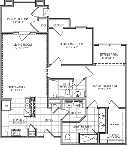 Detailed floor plan of an apartment showing rooms and layout.
