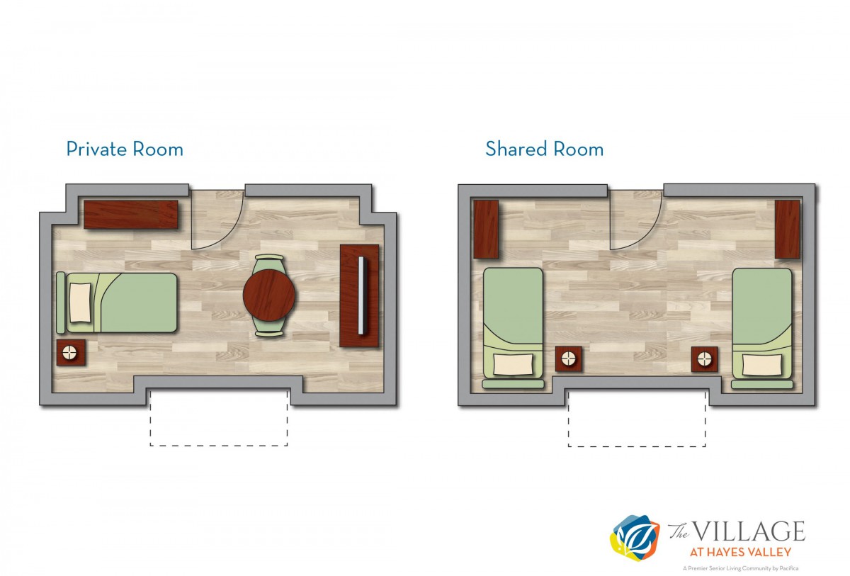 Illustration of a single room and shared room floor plan.