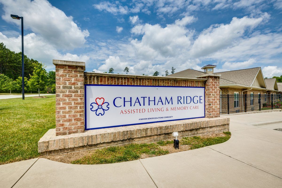 Entrance sign for Chatham Ridge Assisted Living & Memory Care.