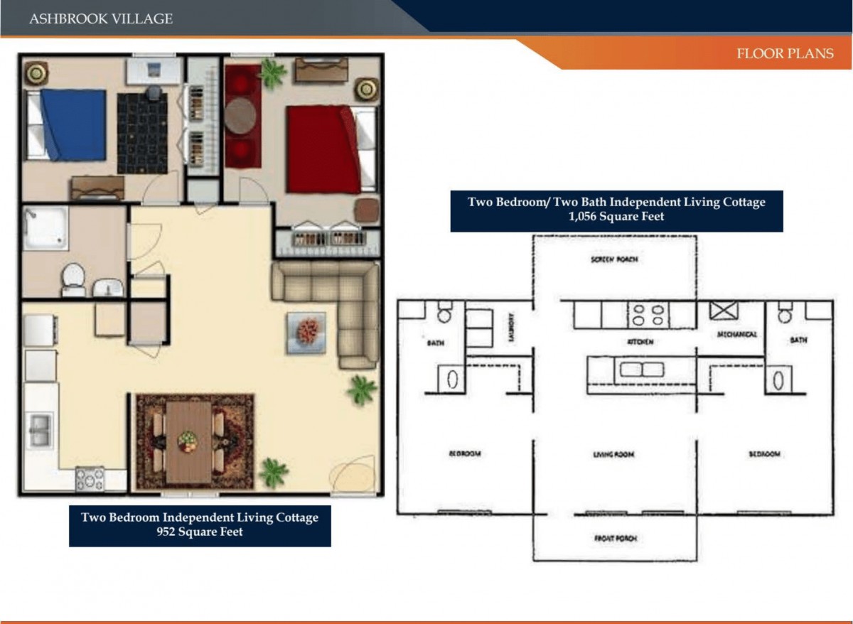 Two-bedroom apartment floor plan with labeled rooms.