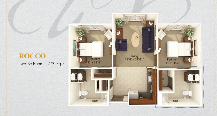 A floor plan of a one-bedroom apartment featuring a living room, kitchen, and bathroom.