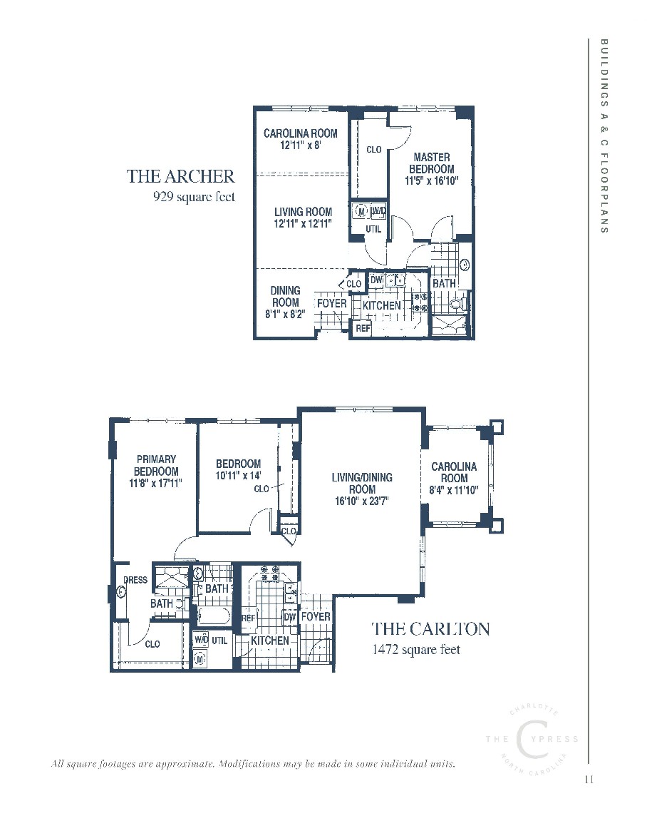 This image shows floor plans for two different residential layouts, named 'The Archer' and 'The Griffin'.