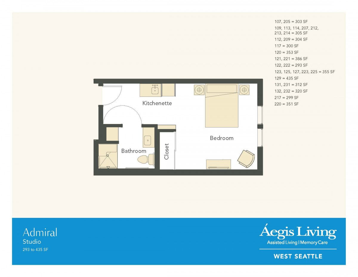 A detailed floor plan of a one-bedroom apartment with labeled rooms and features.