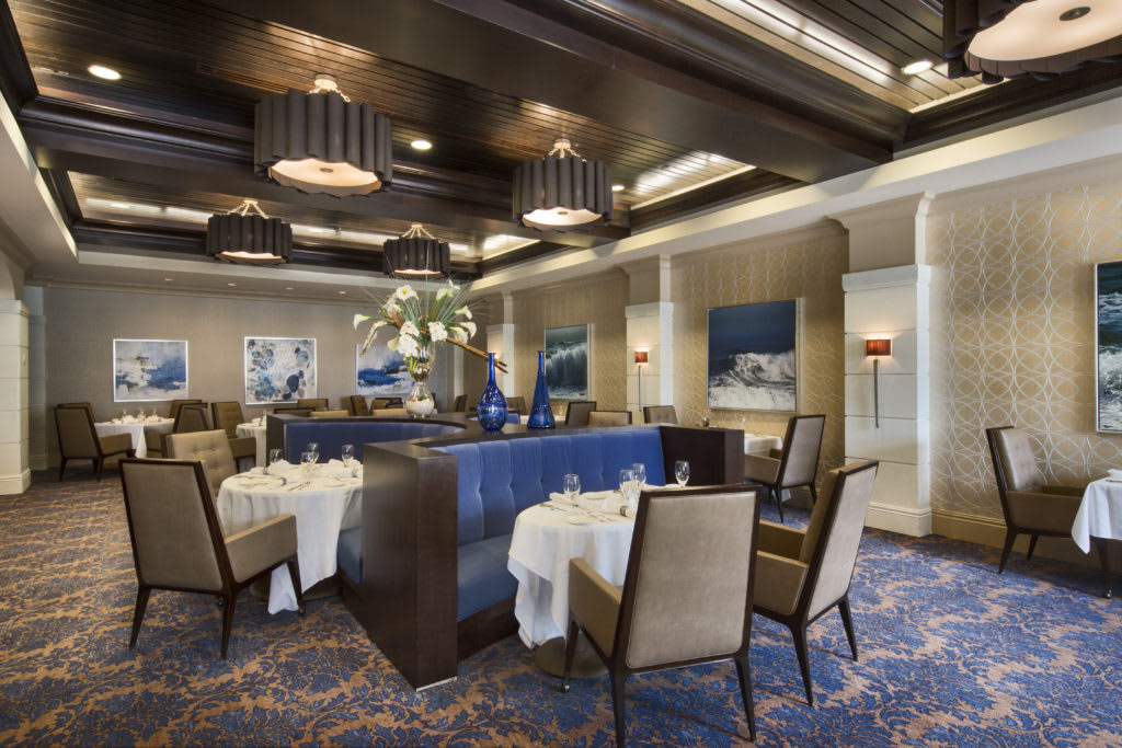 Elegant dining area with sophisticated decor and comfortable seating.