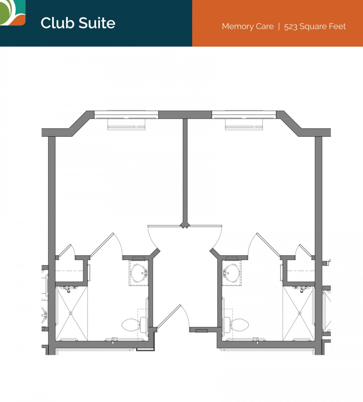 Blueprint of a club suite layout showing room arrangements and architectural design.