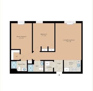 A detailed floor plan of an apartment showing various rooms and spaces.