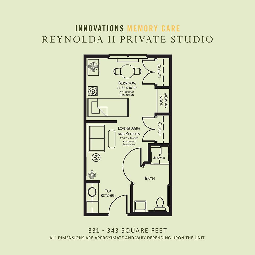 A detailed floor plan of the Reynolda II private studio highlighting its architectural layout.