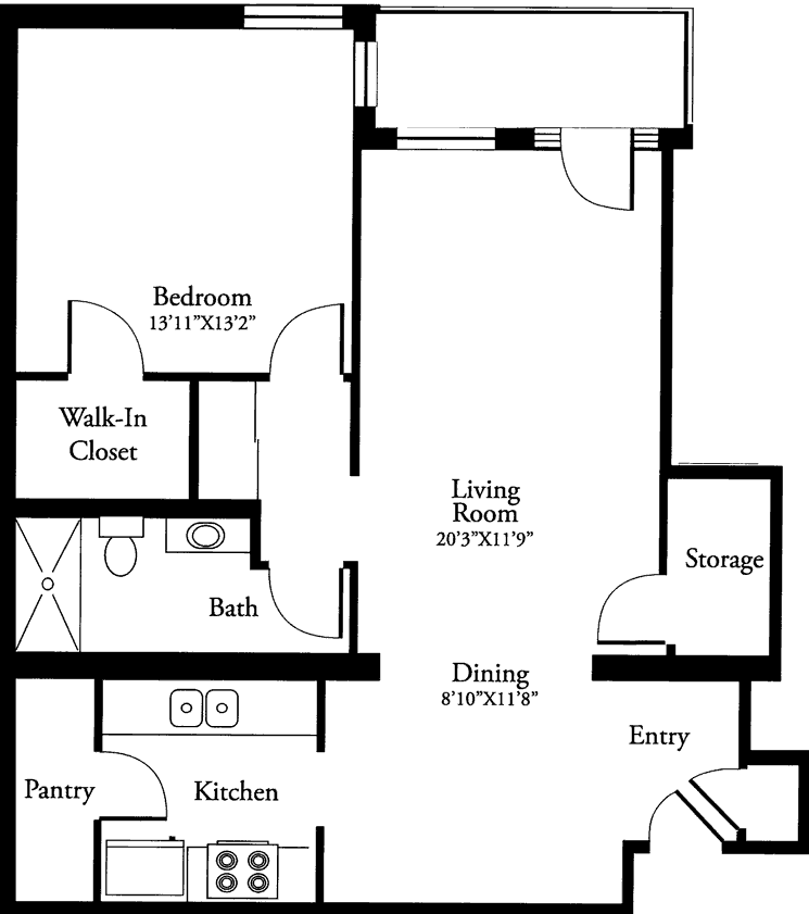 This image depicts a floor plan of an apartment featuring various rooms such as a living room, bedroom, kitchen, and bathroom.