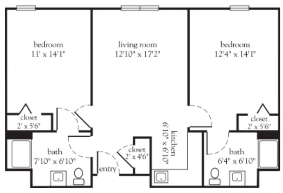 A floor plan showing the layout of an apartment with labeled room dimensions.