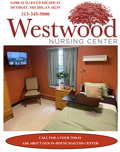 A comfortable patient room at Westwood Nursing Center, equipped with essential amenities.