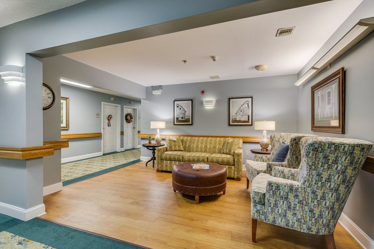 A cozy lobby area with comfortable seating and elegant decor.
