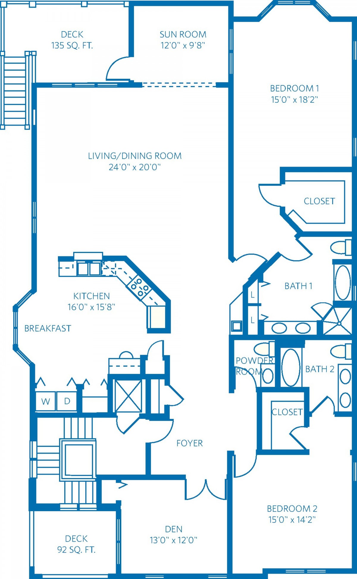 A detailed architectural floor plan depicting the layout of a residential space.
