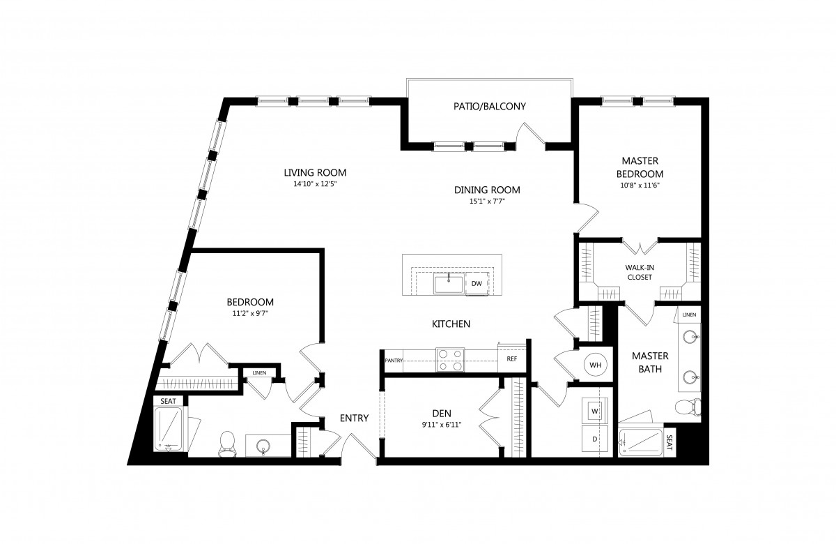 A floor plan showing the layout of an apartment with labeled rooms including a bedroom, living room, dining area, and kitchen.
