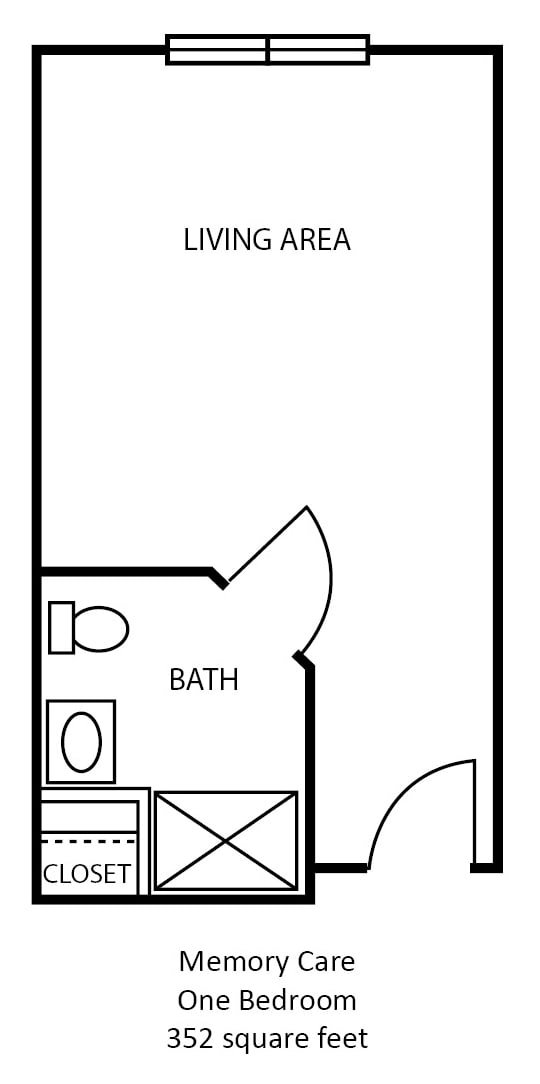 A simple floor plan featuring a small bathroom with basic fixtures.