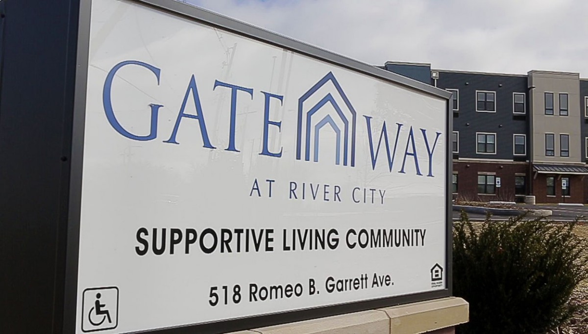 Sign for Gateway at River City supportive living community.