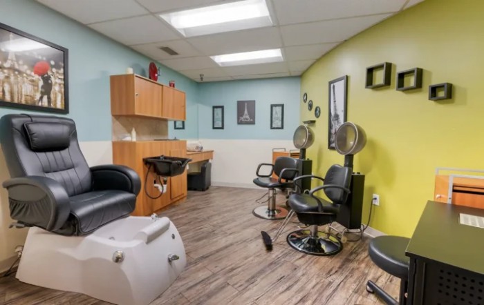 Interior view of a cozy hair salon ready for clients.