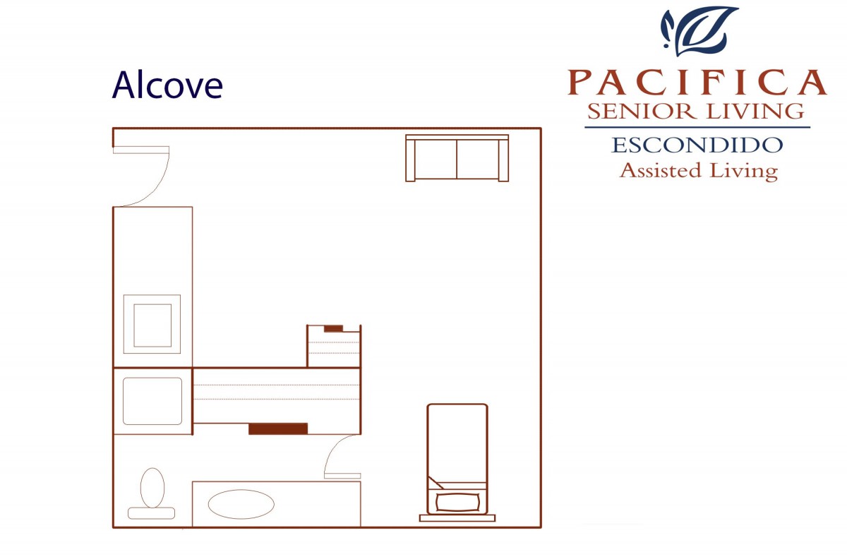 A floor plan of a residential living space from Pacifica Senior Living.