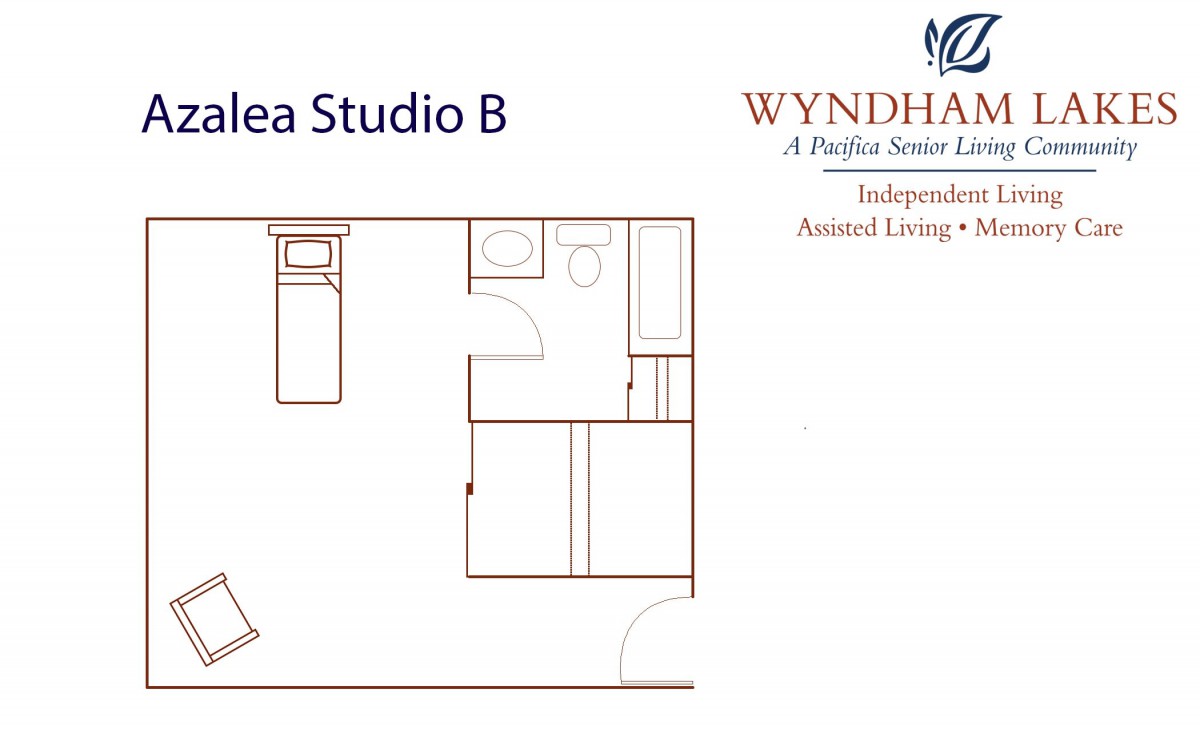 Floor plan layout of Idea Studio B at Wyndham, showcasing an independent living residential space.