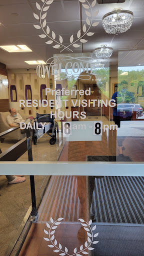 Sign indicating the resident visiting hours at a facility, showing daily access from 1 PM to 8 PM.