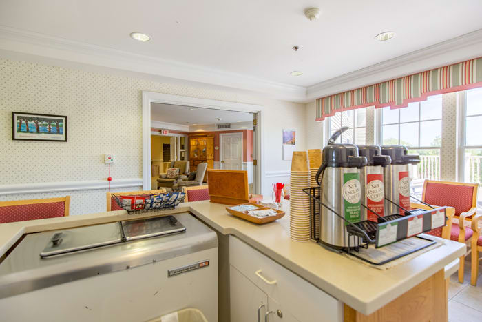 A self-serve coffee station in a hospitality setting.