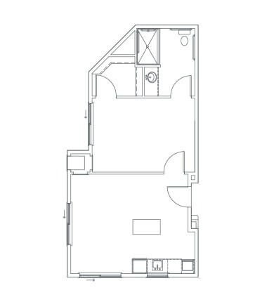 A simple floor plan showing the layout of a small apartment.