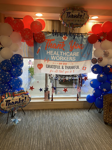 A festive decoration setup to honor and thank healthcare workers.