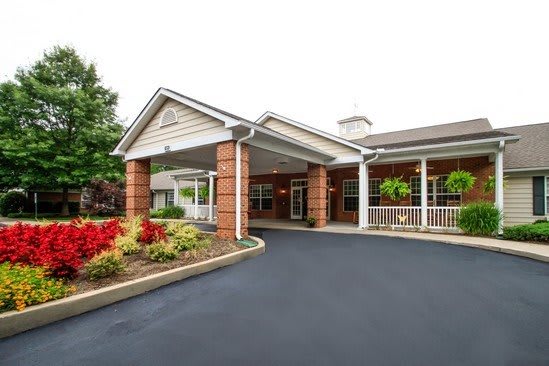 An inviting entrance to a well-maintained building with landscaped surroundings.