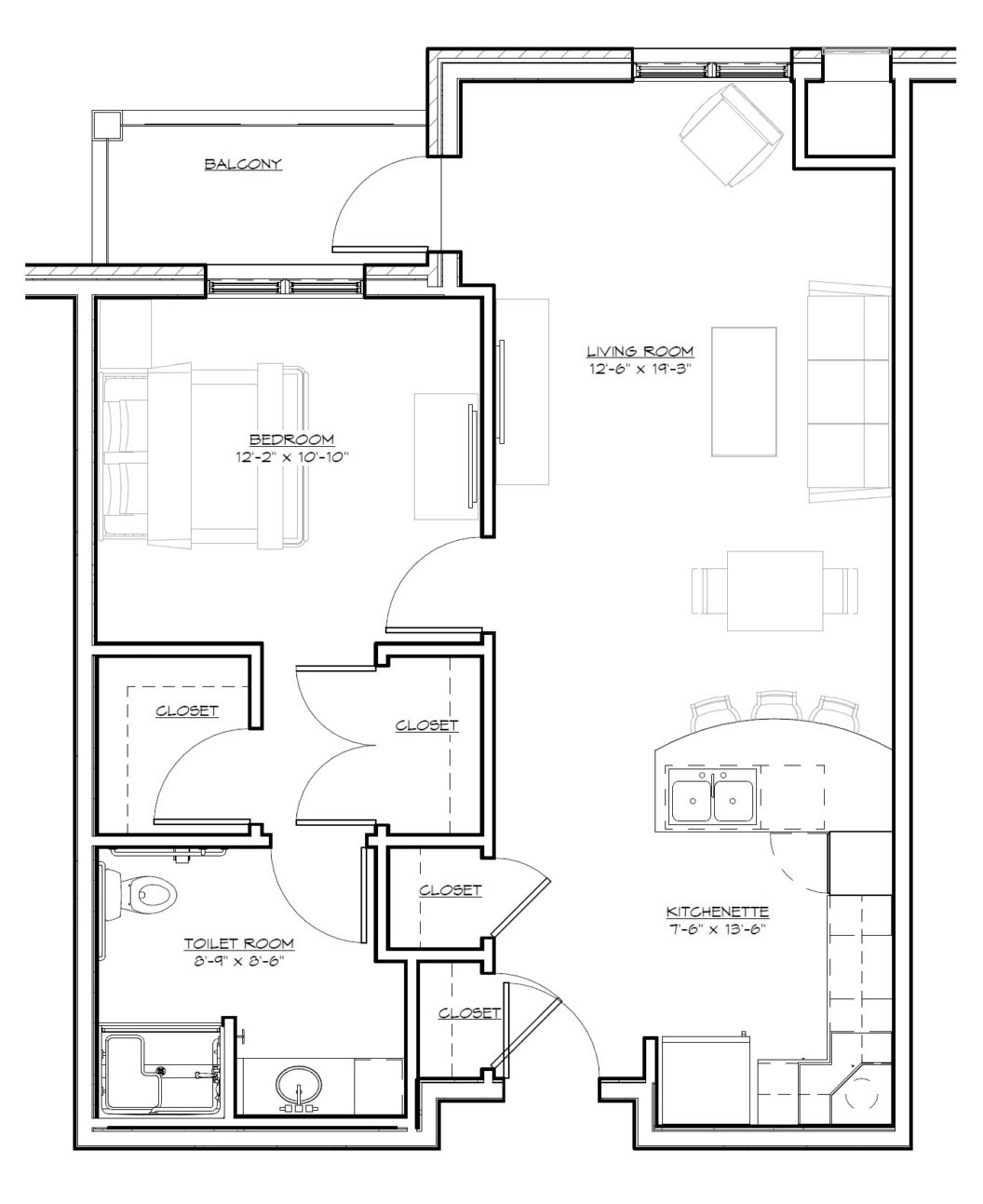 Architectural floor plan showcasing the layout of an apartment including living spaces and bedrooms.