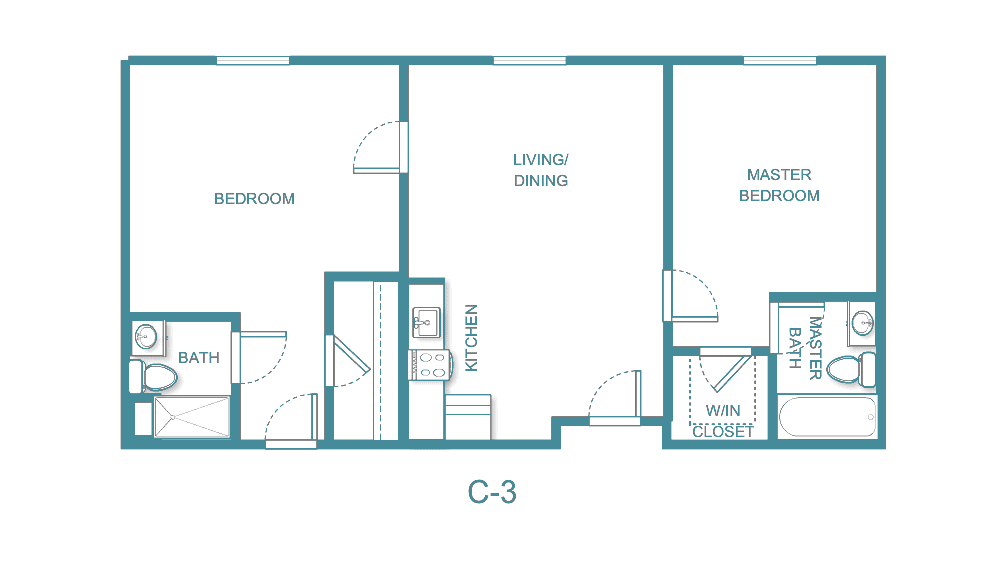 A detailed floor plan of a two-bedroom apartment showing room layout and dimensions.