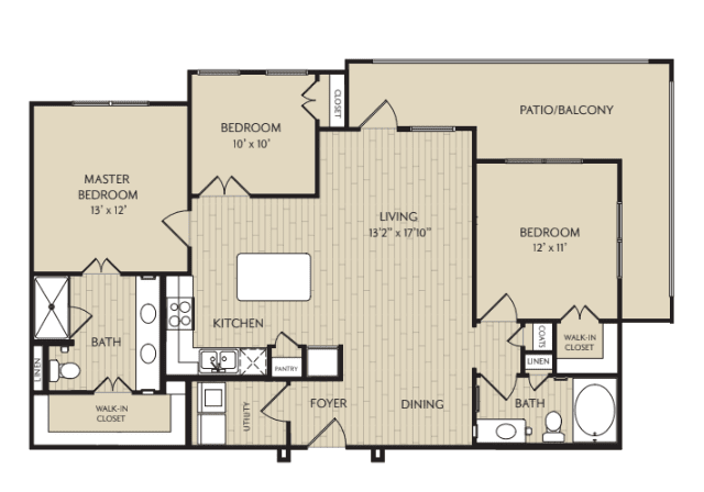A detailed floor plan of an apartment showing various rooms and spaces.