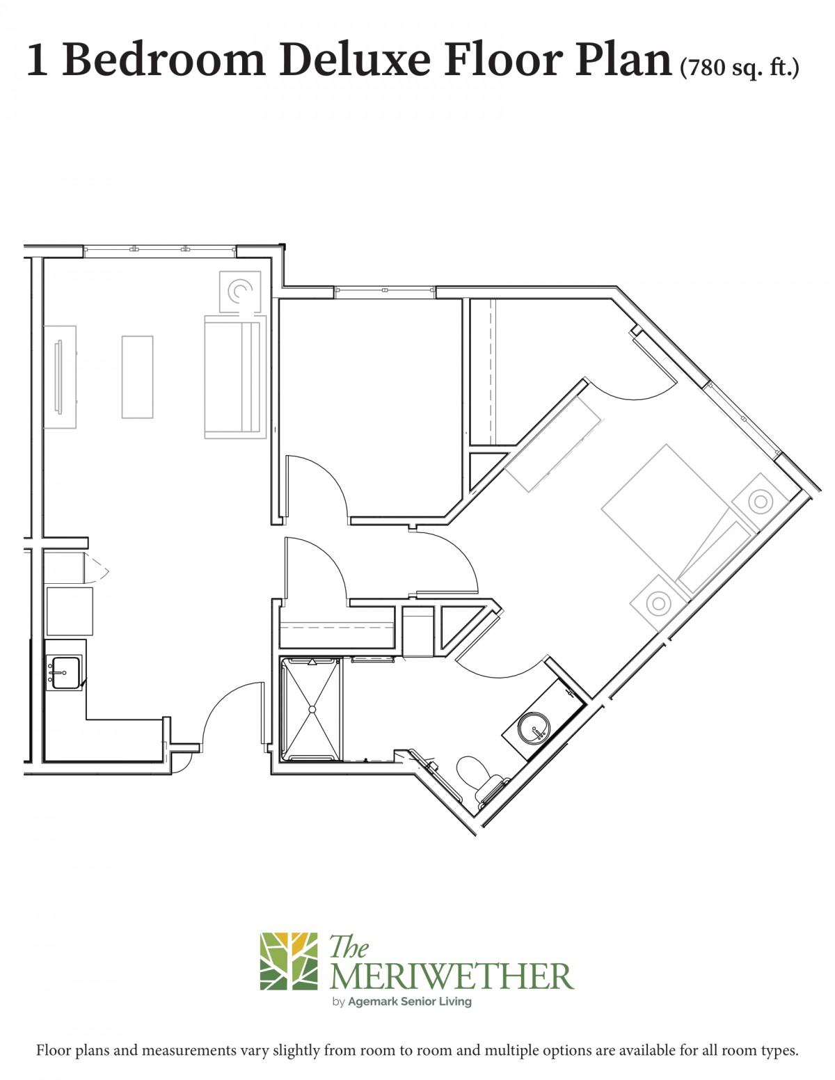 A detailed floor plan of an apartment showcasing the layout of rooms and spaces.