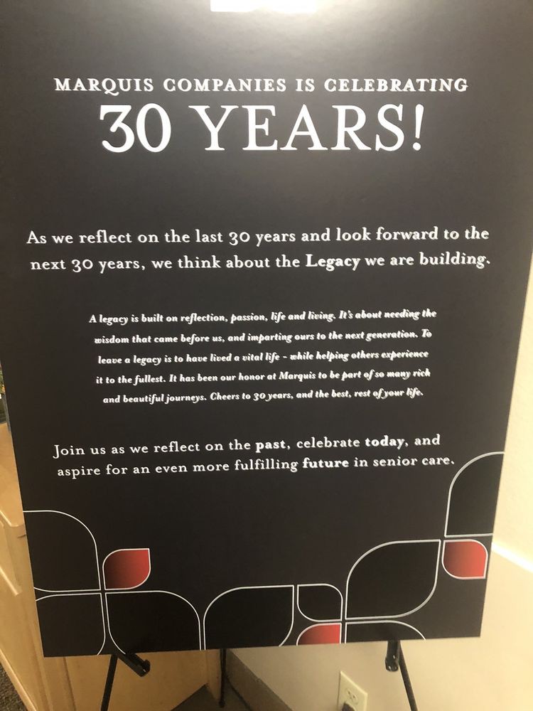 A poster celebrating a 30-year anniversary with reflections on past achievements and future aspirations.