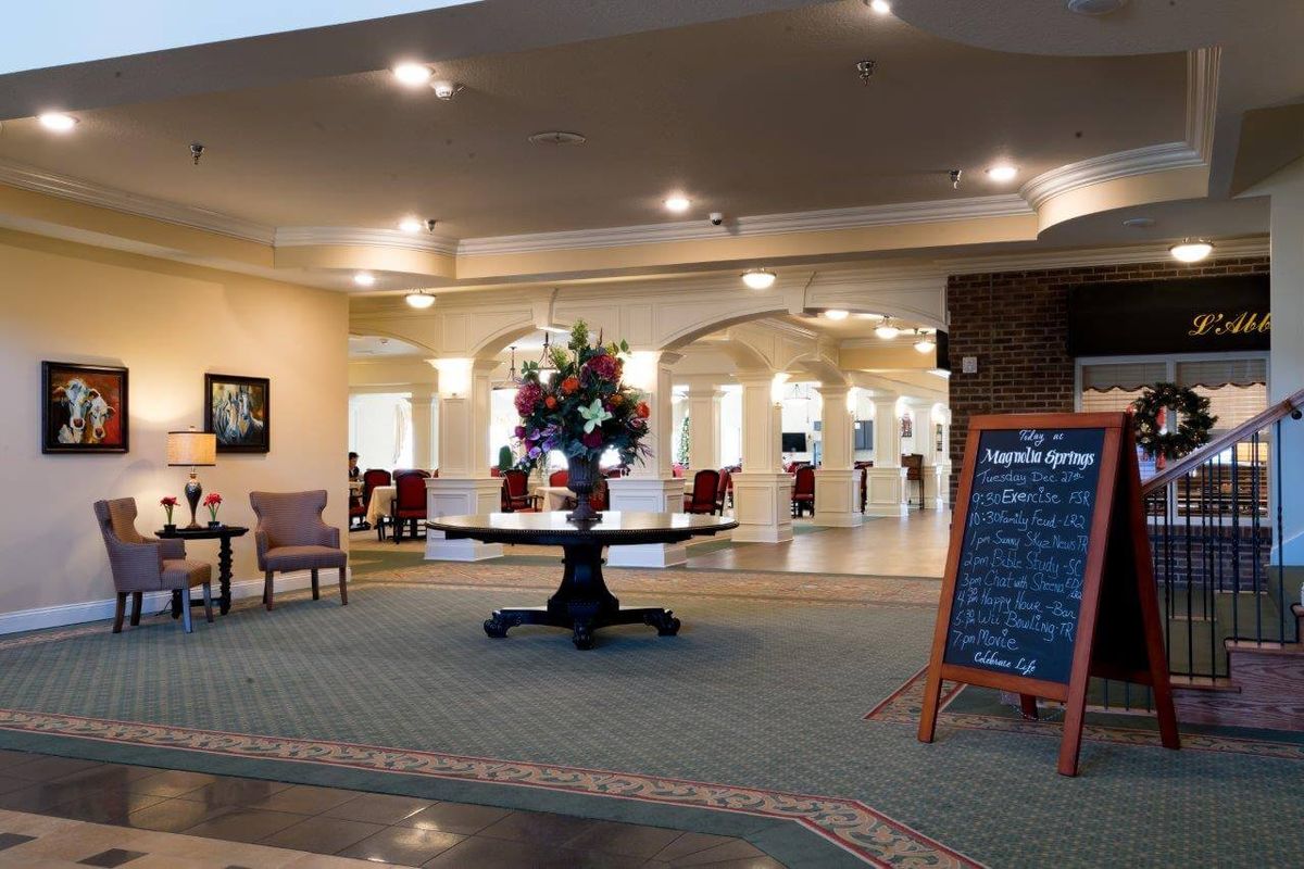 Spacious lobby area with elegant decor and a welcoming atmosphere.