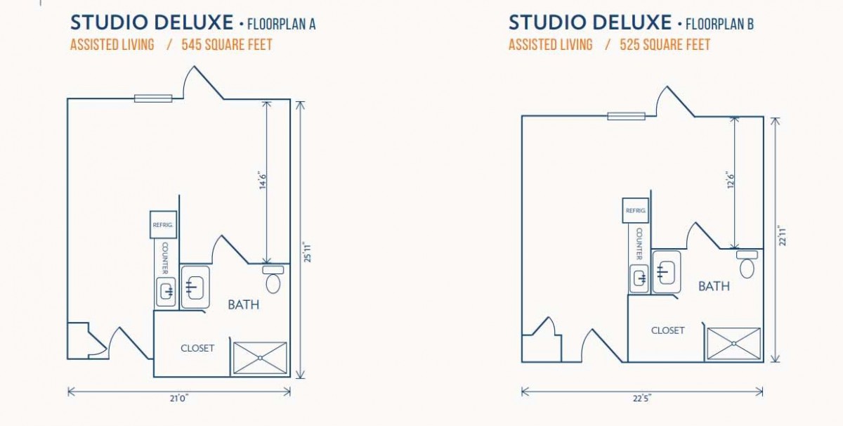 Illustration of floor plans for a Deluxe and Studio Deluxe layout.