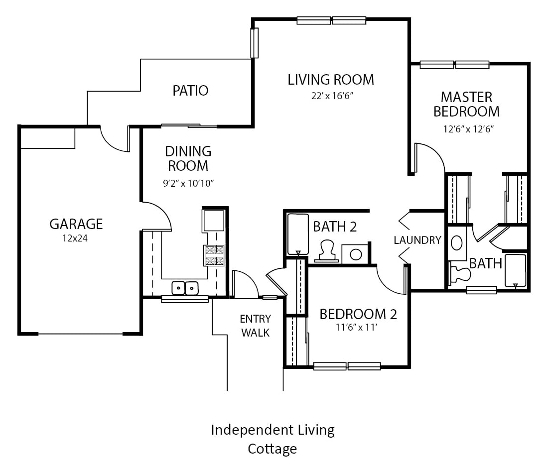 Floor plan of a single-story house with labeled rooms.