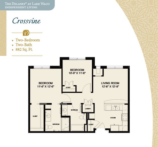 A floor plan of a two-bedroom apartment with dimensions and layout details.