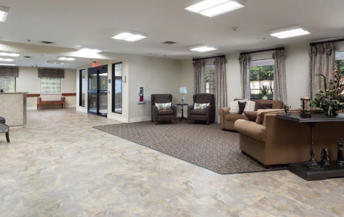 A modern lobby area with comfortable seating and neutral decor.