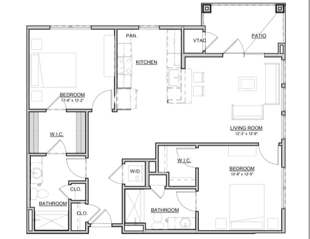 A detailed floor plan of an apartment showing various rooms and their layout.