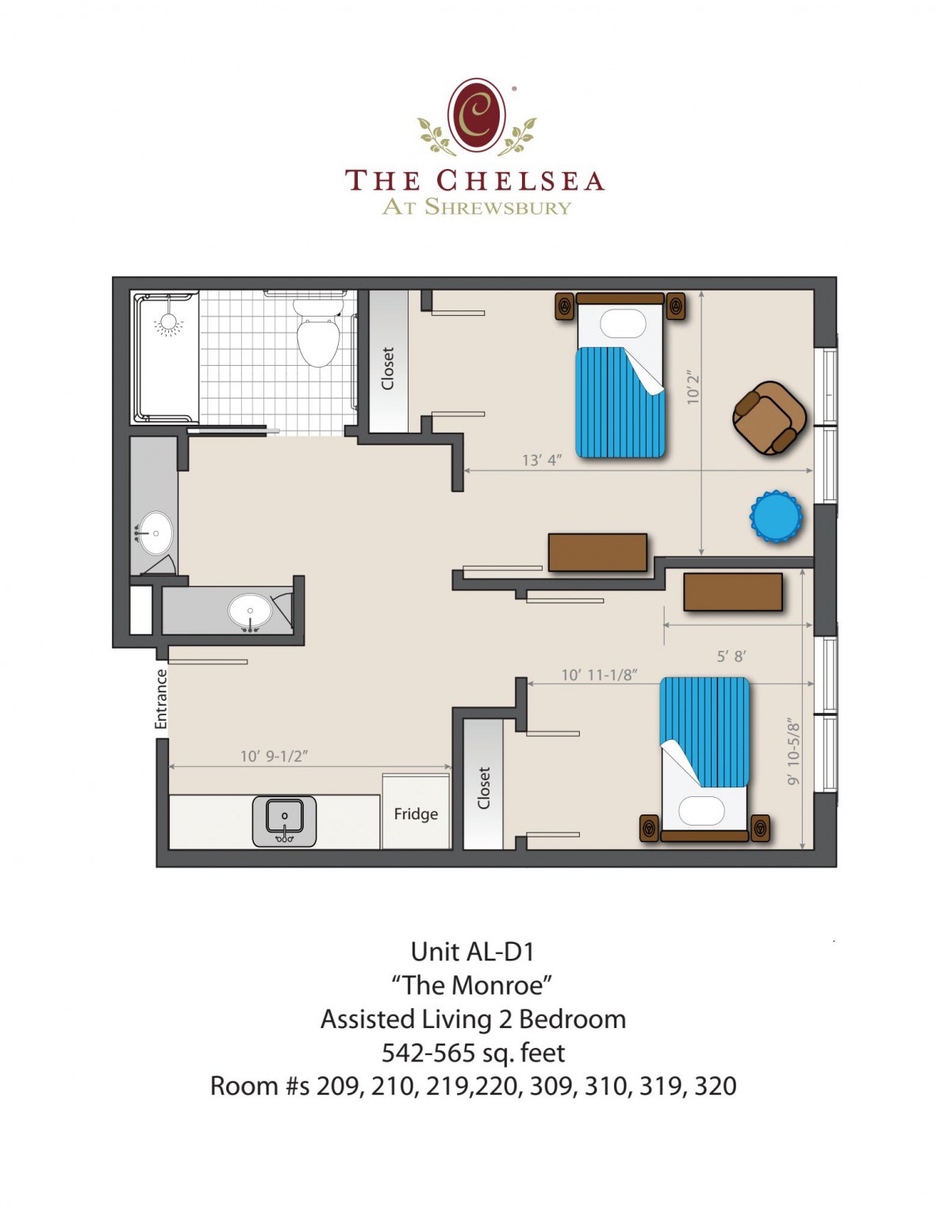 A floor plan of a two-bedroom apartment in 'The Chelsea'.