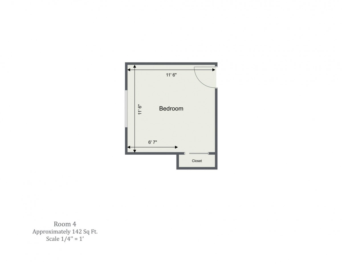 A floor plan of a bedroom with listed dimensions.
