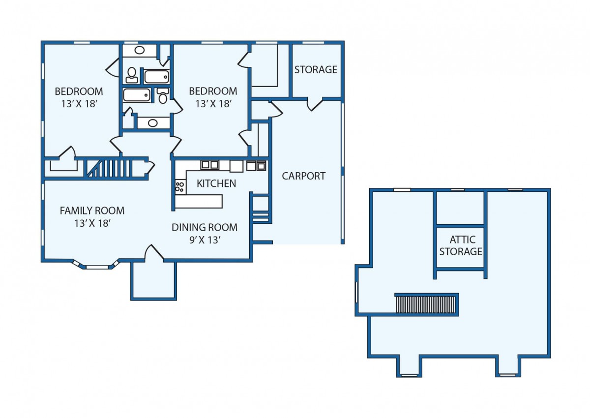 A blueprint of a house showing the layout of rooms on the ground and upper floors.
