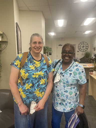 Two friends enjoying a moment together in a welcoming space.