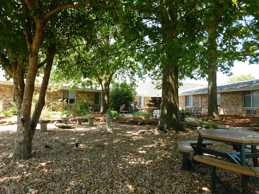 A serene outdoor space featuring lush trees and benches, perfect for relaxation.