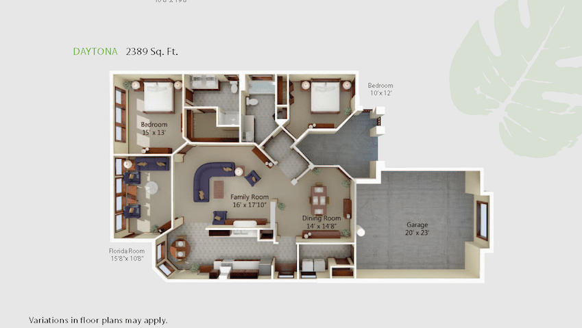 Floor plan of an apartment featuring three bedrooms, a living room, kitchen, and bathrooms.