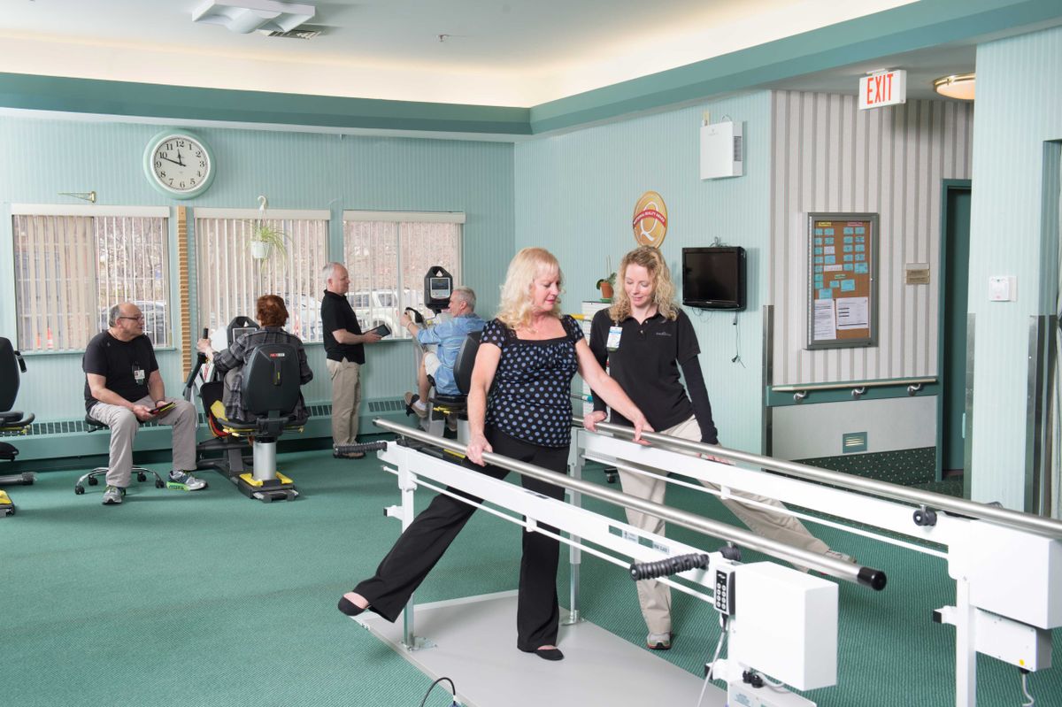 A physical therapy session taking place in a rehabilitation center.
